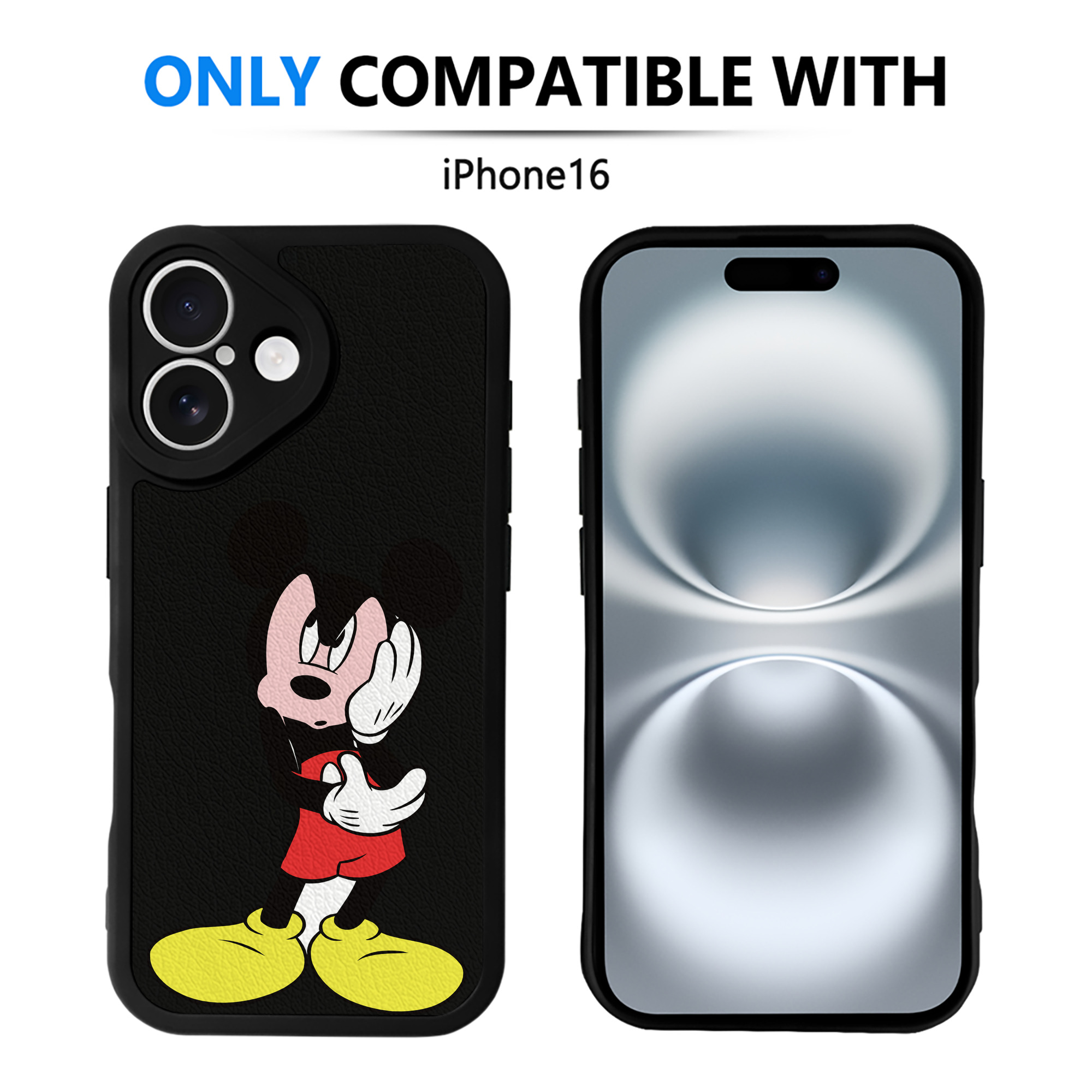 （画像用） ミッキーマウス Mickey Mouse 【iPhone 16シリーズ対応】シリコンスマホケース（レザー調） 材質：シリコン